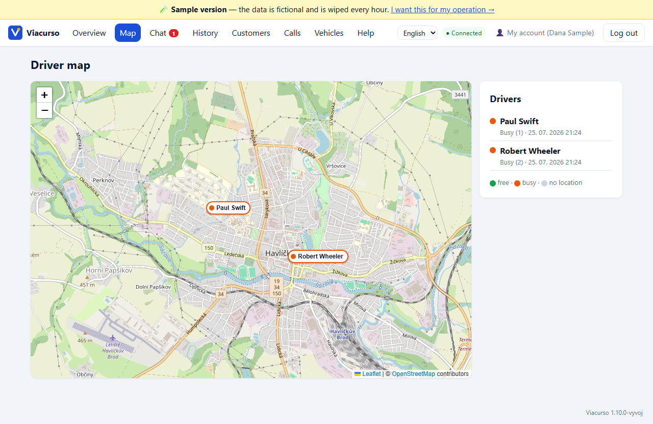 Live map with vehicle positions